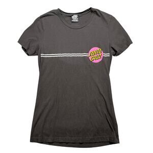 Santa Cruz Skateboards T-Shirt Womens Large Gray Pink Dot Logo Graphic Tee